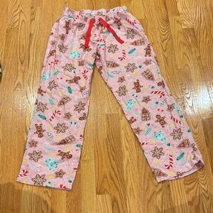 Old Navy Pink Holiday Gingerbread Print Pajama Pants with Red Drawstring